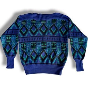 Vtg geometric art to wear sweatshirt pullover‎ boatneck abstract sweater multi L